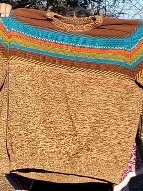 The Territory Ahead Men's Brown Multicolor Striped Crewneck Sweater